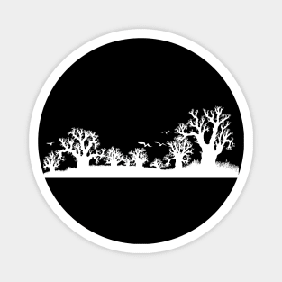 Baobab Trees Silhouette White on Black Magnet